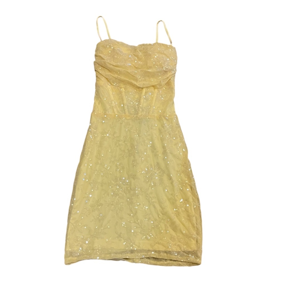 Windsor Pale Yellow Sequin Mini Dress - Picture 4 of 6